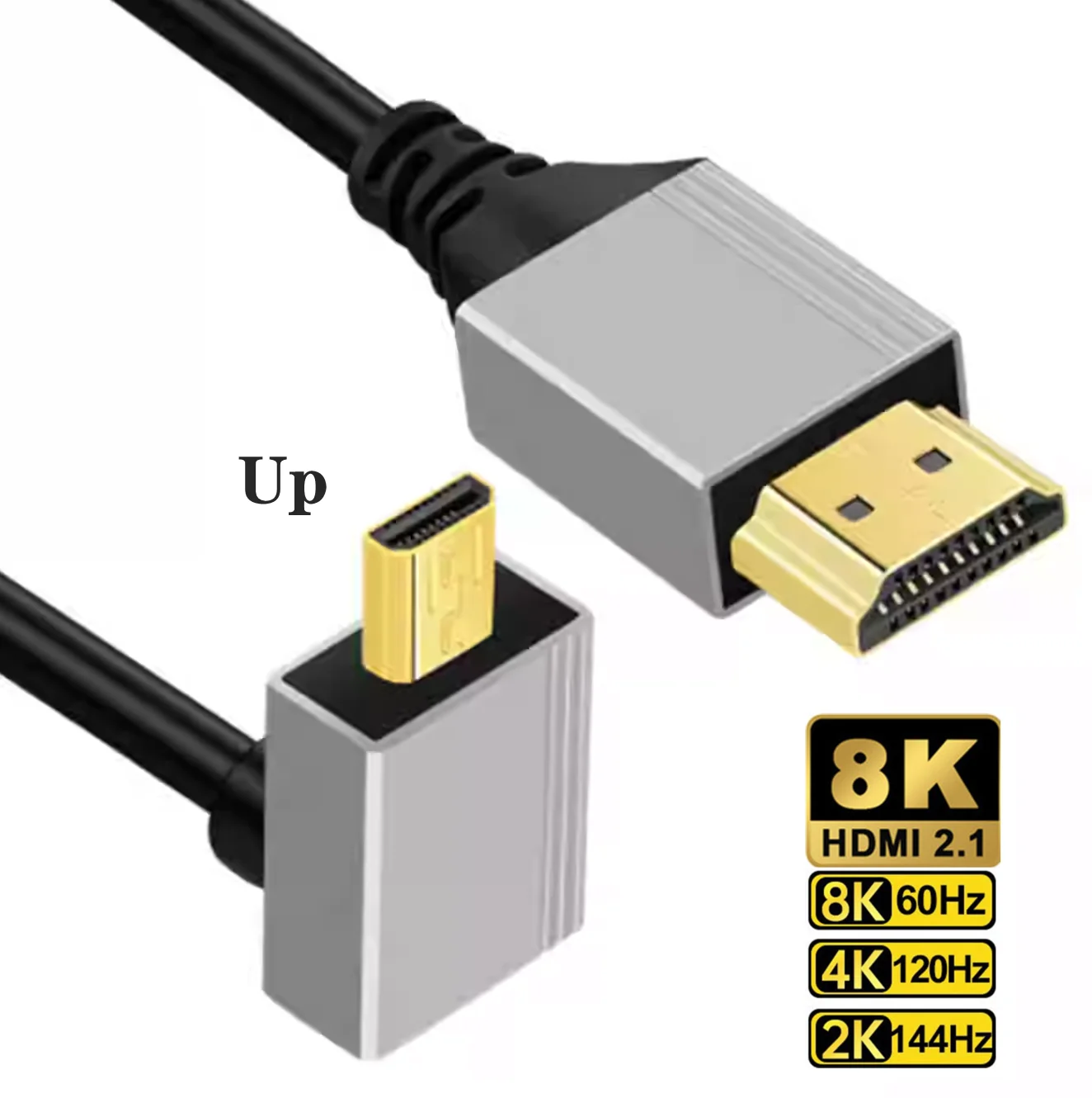 Cable Micro Mini HDMI a HDMI, compatible con ángulo de 90 grados, 8K, 5K, 2,1 V, para TV, PC, cámara Digital, tableta, Mini Cable Hdmi a Hdmi: Oro / 1,5 m