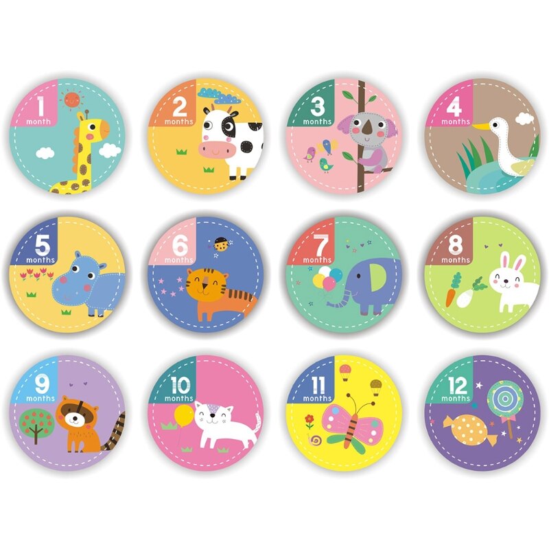 12 Pcs Baby Pregnant Monthly Stickers Memory Recording Milestone Sticker Props: 374