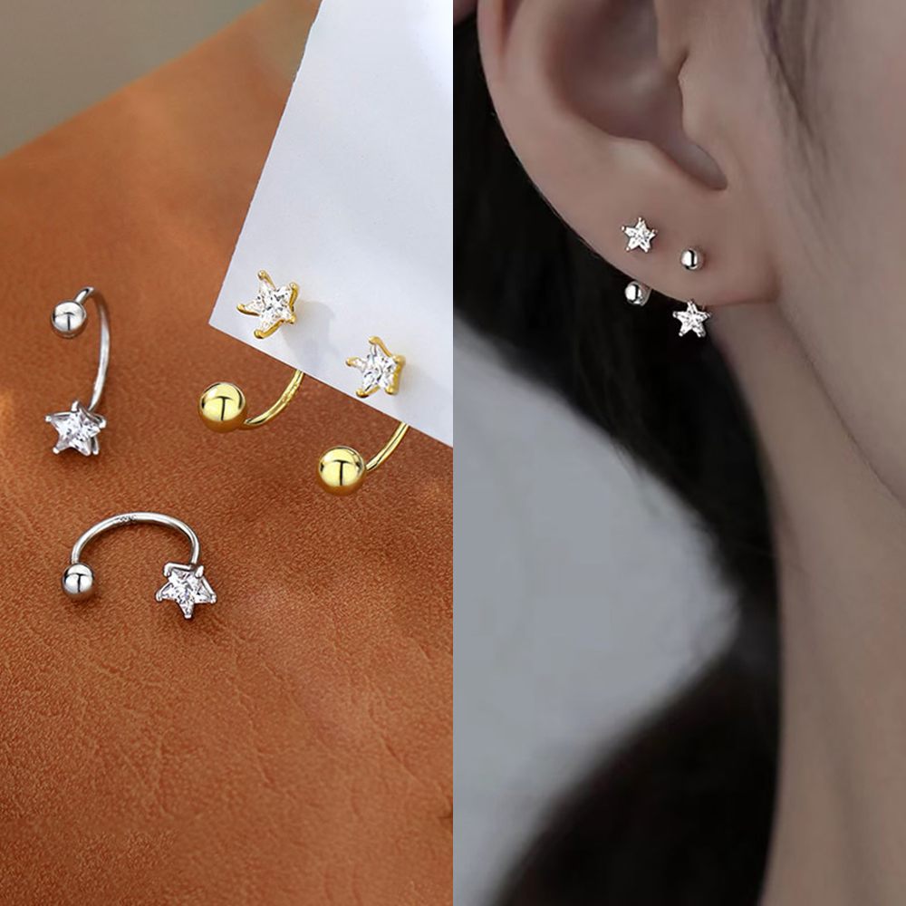 2 STUKS Rvs Star Crystal CZ Oorstekers Oorbellen Vrouwen Zilver Kleur Tragus Kraakbeen Helix Piercing Sieraden