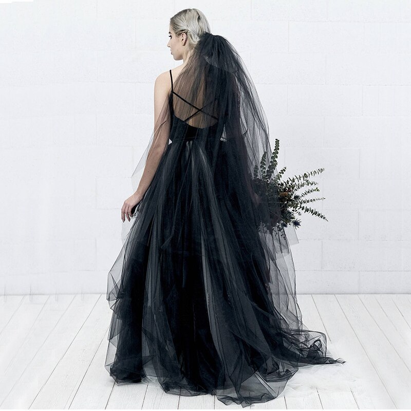 Zwart Bruiloft Sluiers 1.5/2/3/4/5/6/8/10M X 1.5M Kant Mariage Bruid Welon Sluier Bruiloft Accessoires Bruid Halloween Party