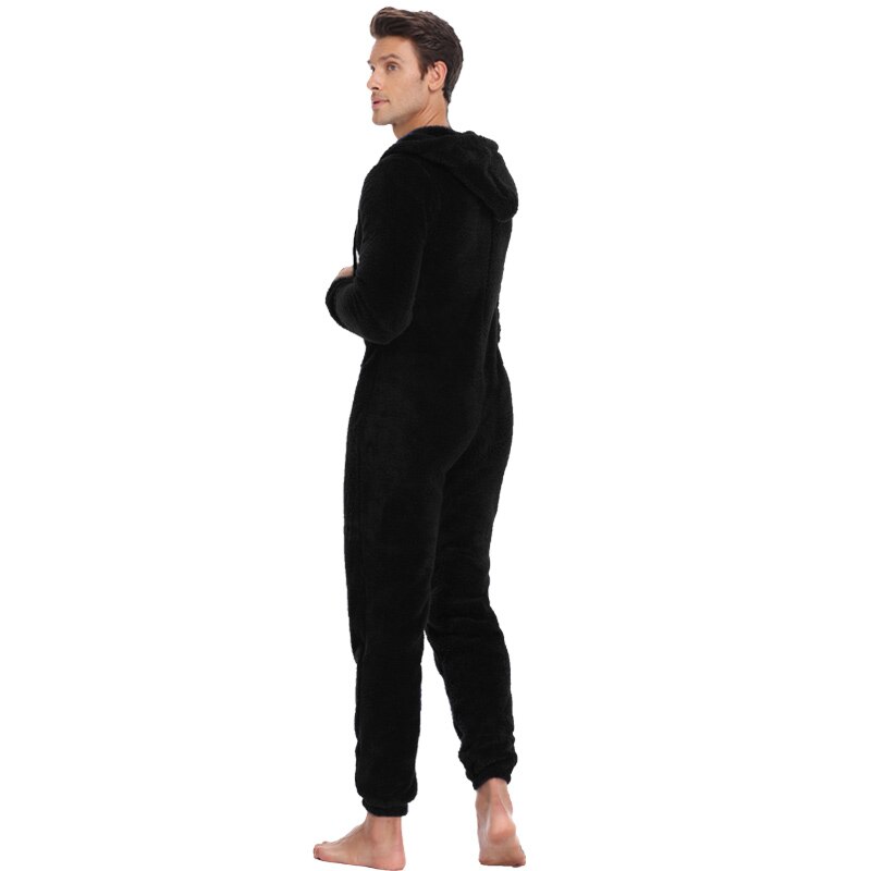 Uomo Warm Teddy Fleece tutina Fluffy Sleep Lounge pigiami per adulti pigiama monopezzo tute maschili tute con cappuccio per uomini adulti: Black / S