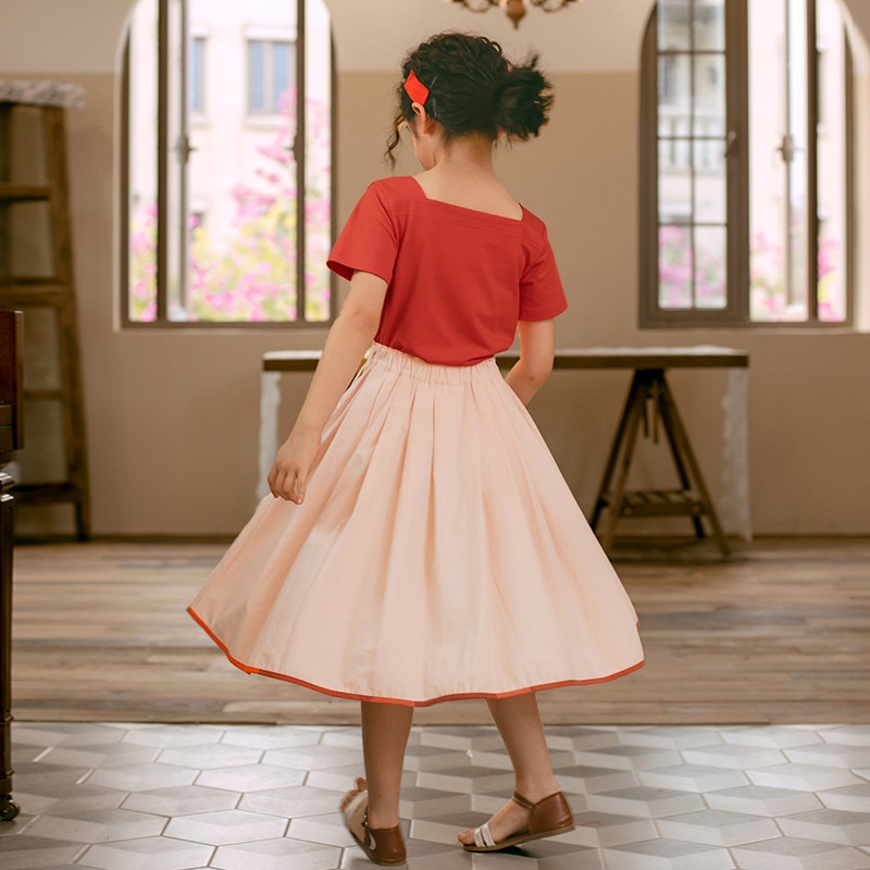 Jupes d'été pour filles de 4-14 ans | Jupes plissées décontracté en coton, beige et noir, vêtements avec jupe évasée, à la , pour enfants filles