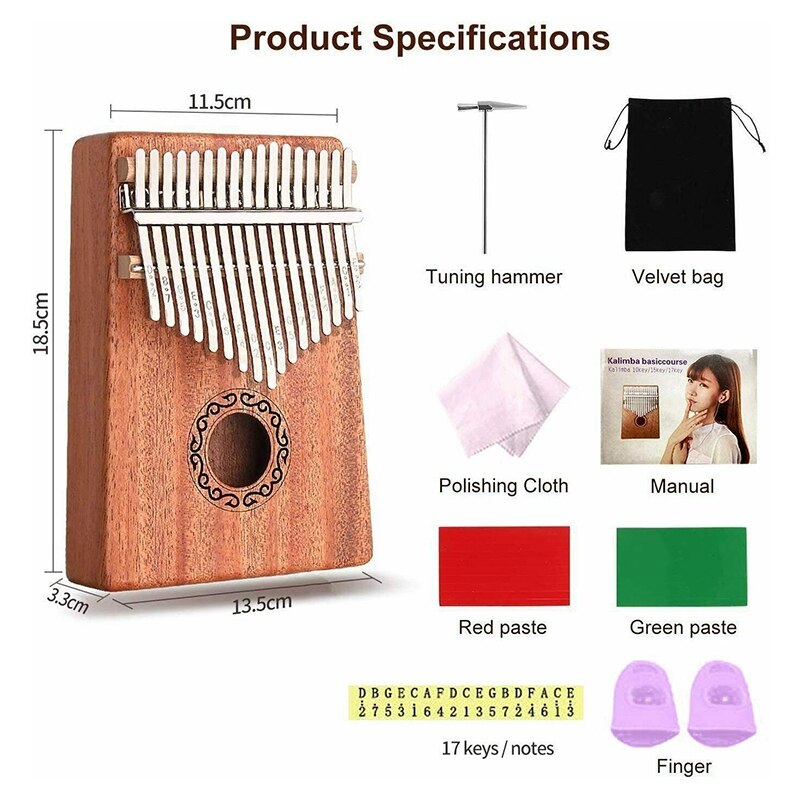 17- toetsen kalimba duimpiano vingerpiano voor beginners of professionals
