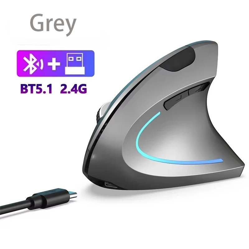 Novo 2.4g sem fio vertical ergonômico mouse para jogos sem fio recarregável gamer mause kit mouse óptico computador portátil desktop: Preto