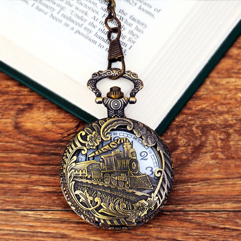 Reliëf Running Stoomtrein Zakhorloge Ketting Brons... – Vicedeal