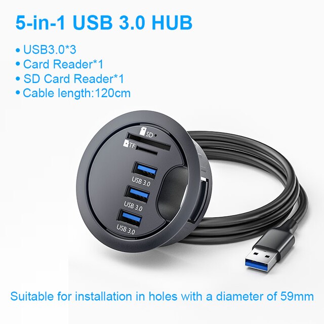 USB Desk Hub USB3.0 HUB With 4 Port USB3.0 Headphone/Mircophone Adapter For Desktop PC USB HUB Desk Mount USB 3.0 Splitter: A-No adapter