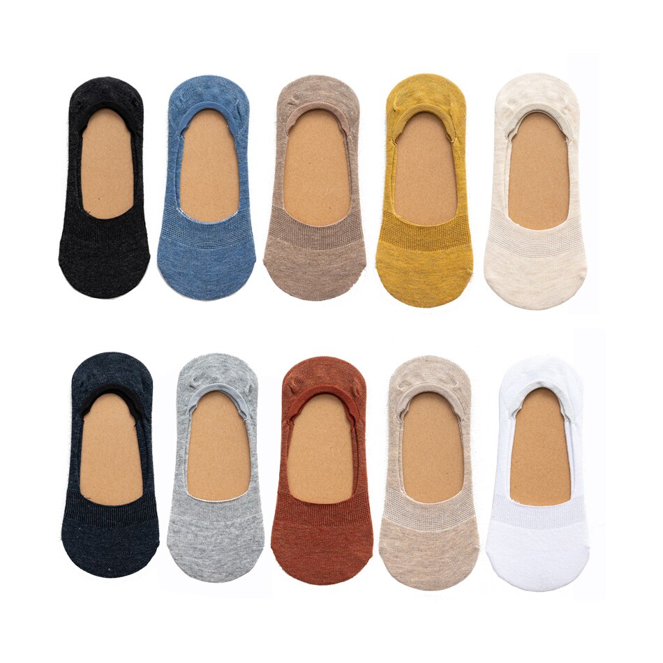 Meias curtas para mulheres, 5 pares/lote algodão meia-chinelo invisível antiderrapante engraçadas meias brancas