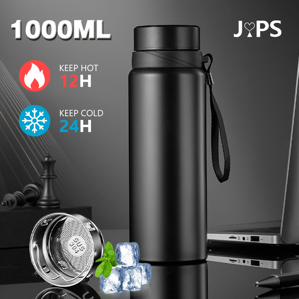 Botella de agua térmica de 1L, botella de agua fría y , termo para agua, té, café, frascos de vacío, botella termo de acero inoxidable