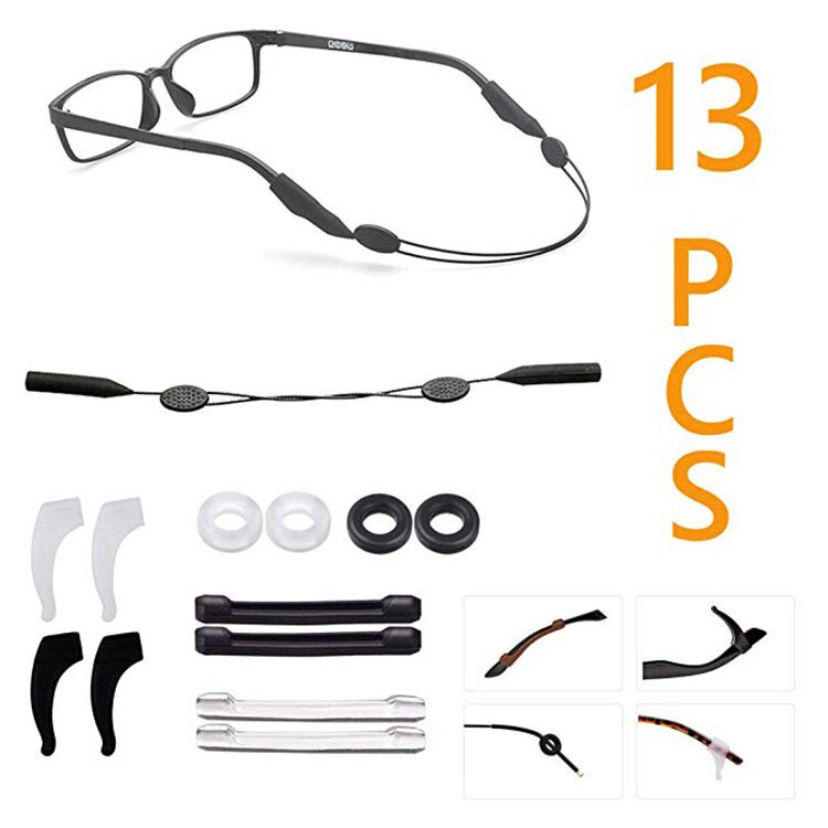 Ensemble d'accessoires de lunettes P011 | Protection antidérapante, cordes de lunettes de réglage, crochet d'oreille rond, Clip d'oreille, ceinture de lunettes: Set 01