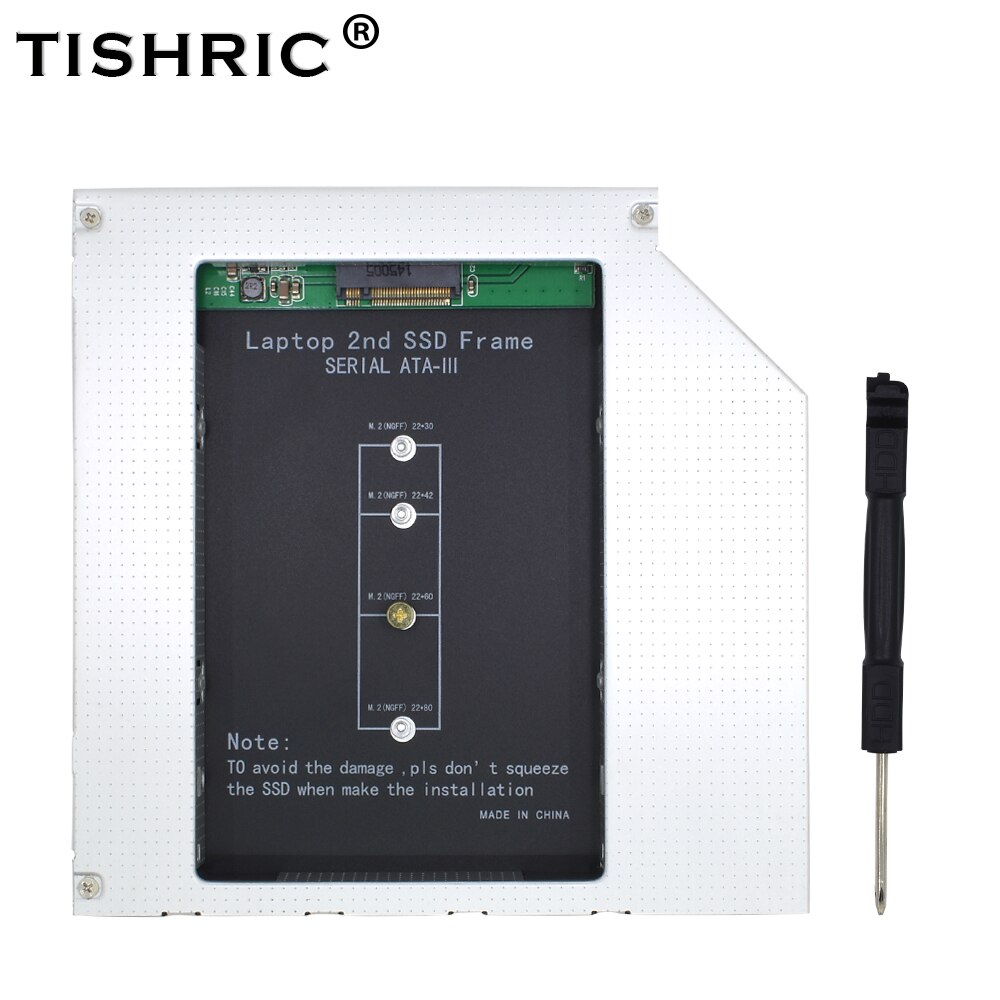 Tishric caddie 12.7mm adapter dvd harddisk kabinett optibay adapter harddisk aluminiumslegering foring til  m2 ngff