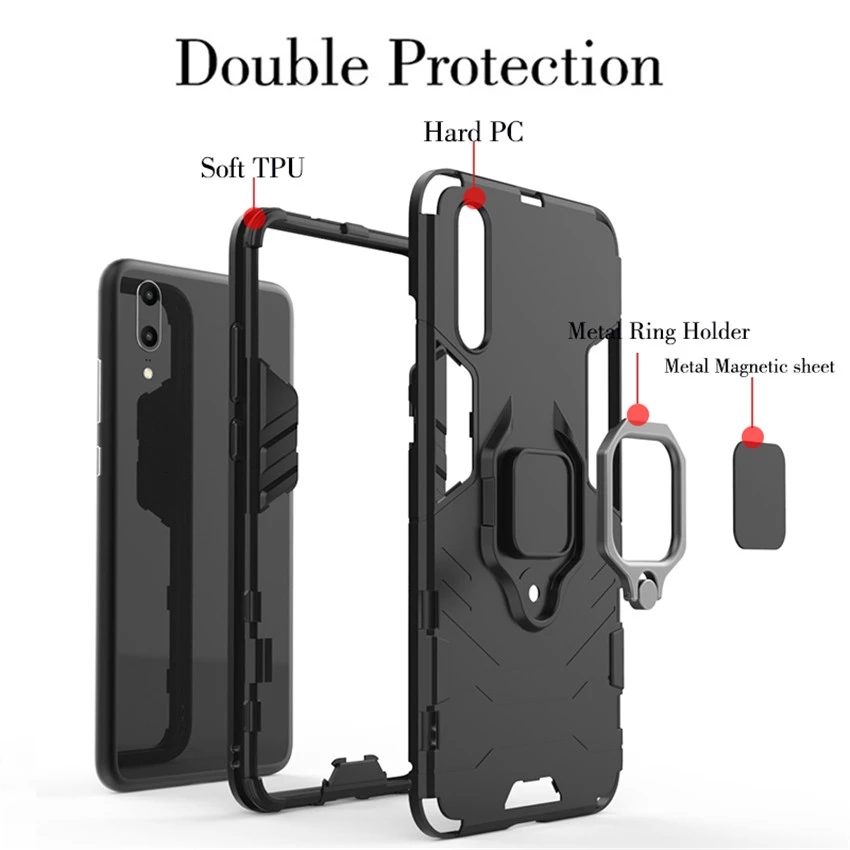 Voor Oppo Reno Een Case Shockproof Ring Stand Bumper Siliconen + Pc Telefoon Back Cover Reno Een CPH1983 Cover Voor oppo Reno Een Renoa 6.4&quot;