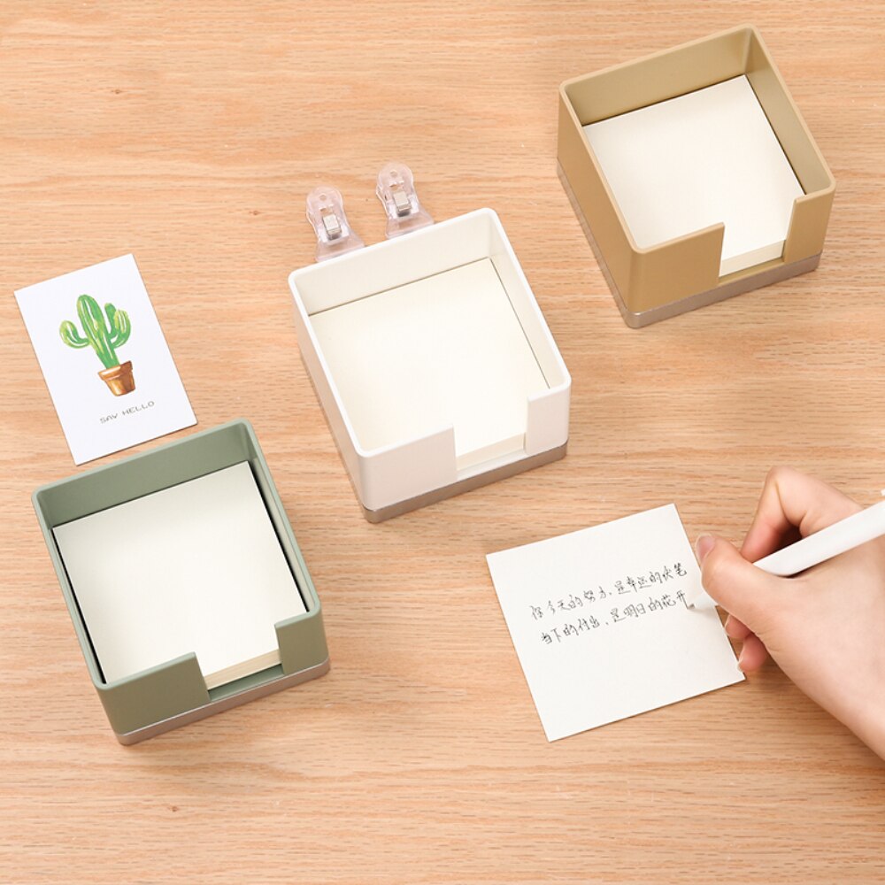 Simple Memo Holder Self-Stick Notepad Notes Cube Dispenser Case 3.5x3.5 Inch with Silver Base for Office Home Desk Organizers