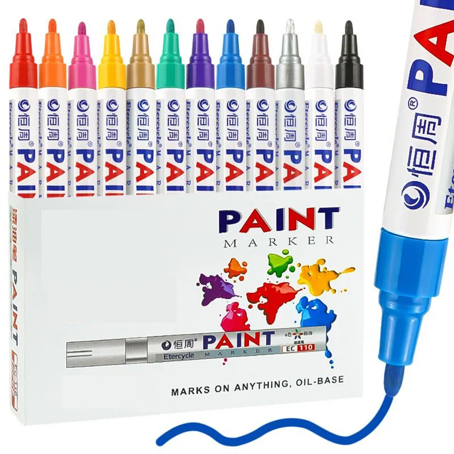 10 rotuladores permanentes, juego de marcadores de pintura de 12 colores, blanco, negro, azul, rojo, naranja, verde, azul, rosa, morado, café