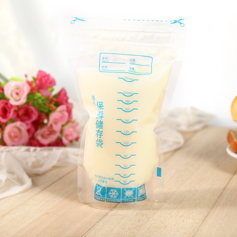 30pcs 250ml Milk Freezer Bags Mother Milk Baby Food Storage Breast Milk Storage Bag BPA Free Baby Safe Feeding Bags Feeding