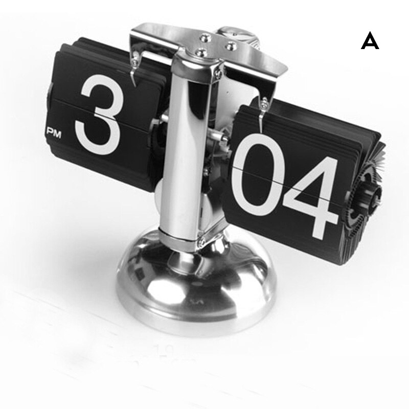 EVGATSAUTO Orologio Da Tavolo Ribaltabile Automatico Retrò - Numeri Grandi, Movimento Meccanico A Batteria - Noce Nero