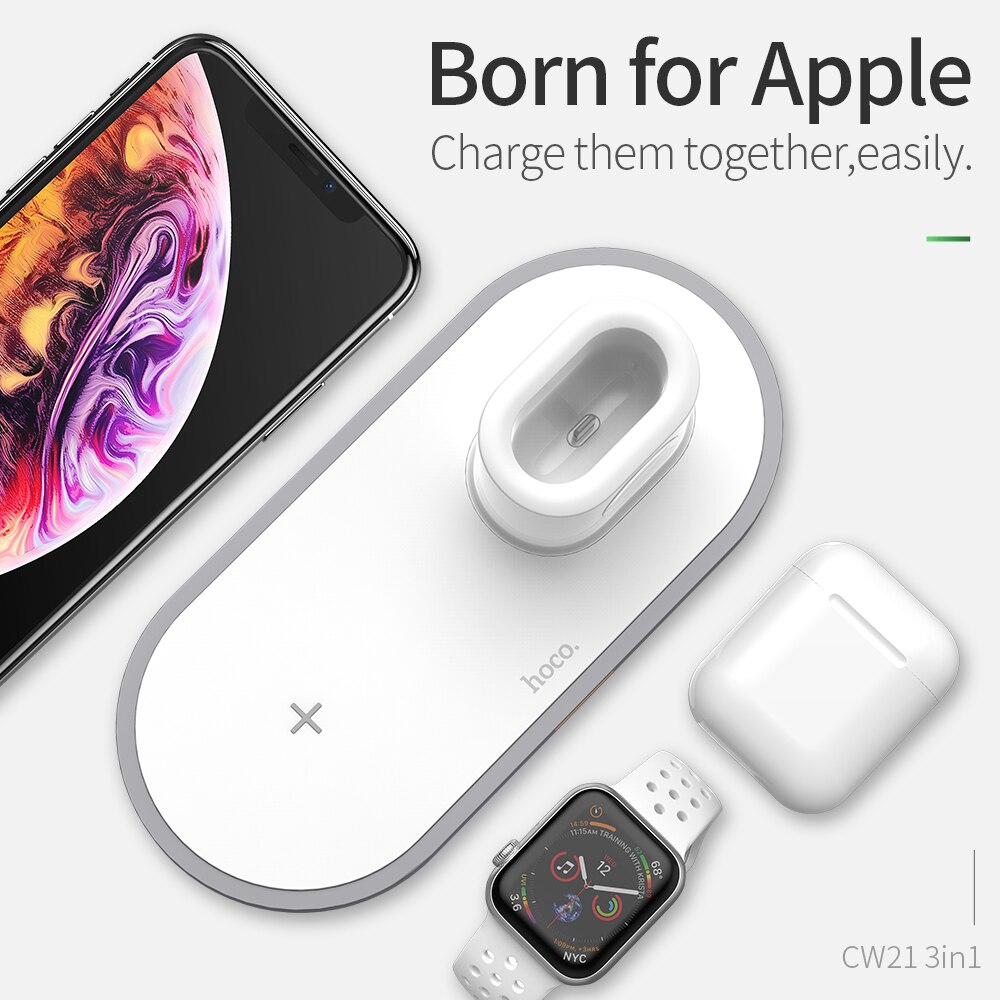 HOCO 3in1 Qi Wireless Charger Pad for i Phone 11 pro X XS Max XR for A pple Watch 4 3 2 Airpods 10W Fast Charge For Sam sung S10