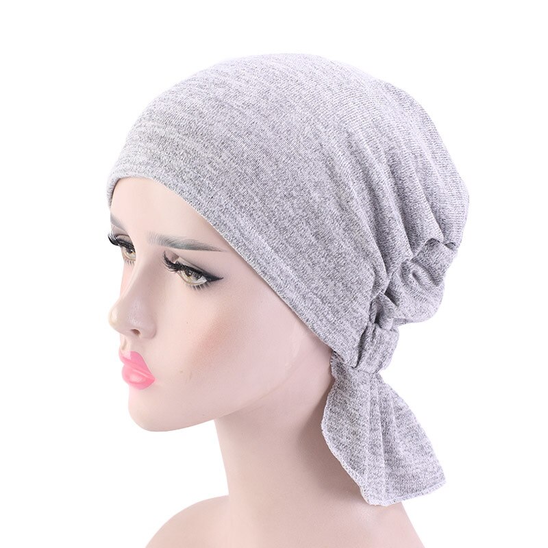 Womens Muslim Hijab Stretchy Cotton hat Turban Hair Caps Cover Hair Loss Head Scarf Wrap Pre-Tied Headwear Strech Hair Styling: Light Grey