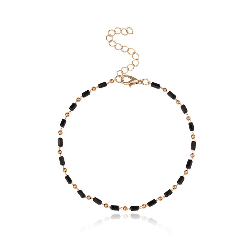 Simple Single Layer Hand Chain Anklet Women's Black Glass Bead Beach Chain: Gold-farbe