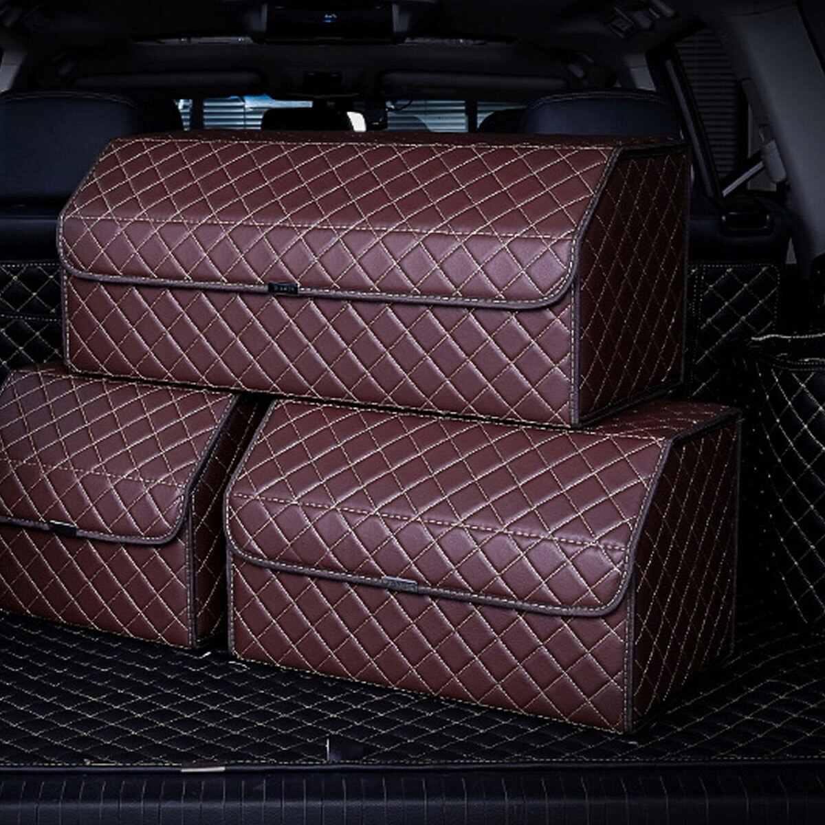 Folding Large Car Trunk Organizer Box Storage Bag Auto Trash Tool Bag PU Leather Cargo Storage Stowing Tidying Car Accessories