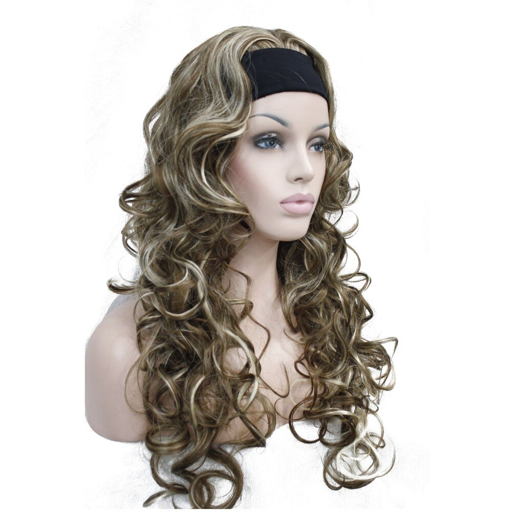 StrongBeauty, cabello rizado largo para mujer, 3/4 pelucas, peluca con diadema para mujer negra/rubia, 7 colores