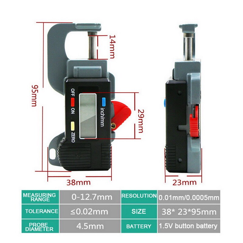 Electronic Digital Thickness Gauge Meter Precise Electronic Micrometer 0-12.7mm 0.01mm/0.0005mm Thickness Micrometer