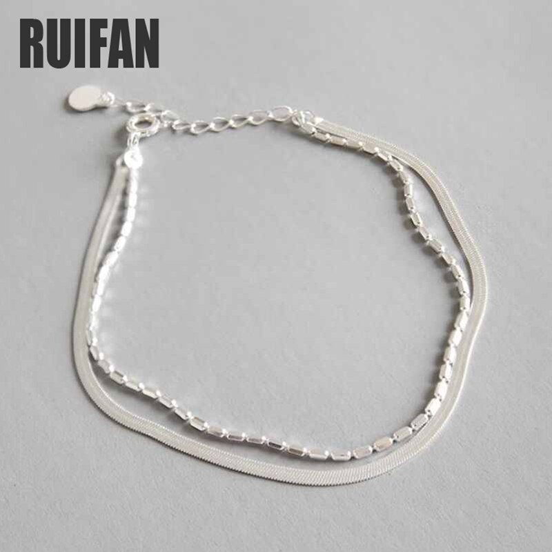 Ruifan Double Layer Snake Chains Anklets for Women 925 Sterling Silver Ankle Bracelets Ladies Female Bracelet Jewelry YBR059