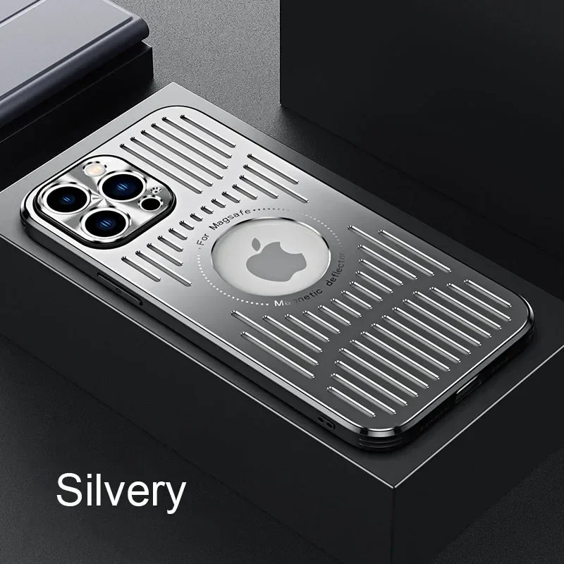 Betere warmteafvoer aluminium metalen telefoonhoes voor iPhone 16 15 14 13 12 Pro Max achterkant: Nylon / Sky Blue