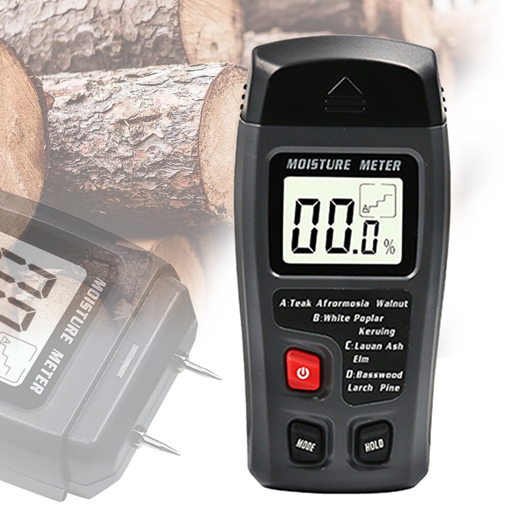 To pinner digital trefuktighetsmåler 0-99.9%  trefuktighetstester tømmerfuktdetektor med stort lcd-display uten batteri