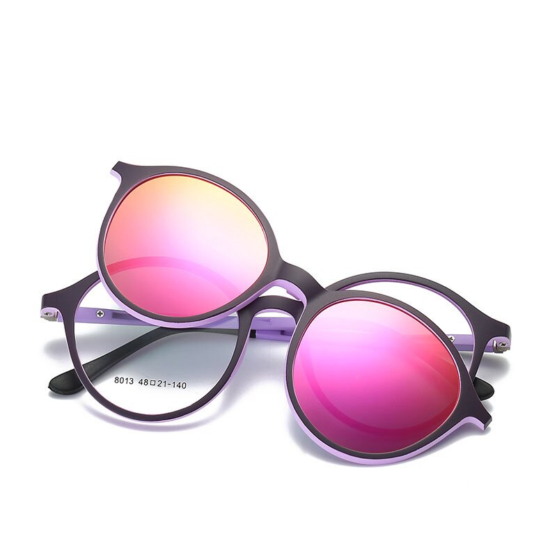 Gafas con montura redonda gruesa Vintage para hombre y mujer gafas con Clip magnético TR90 gafas graduadas ópticas marcos para gafas: purple barbie powder