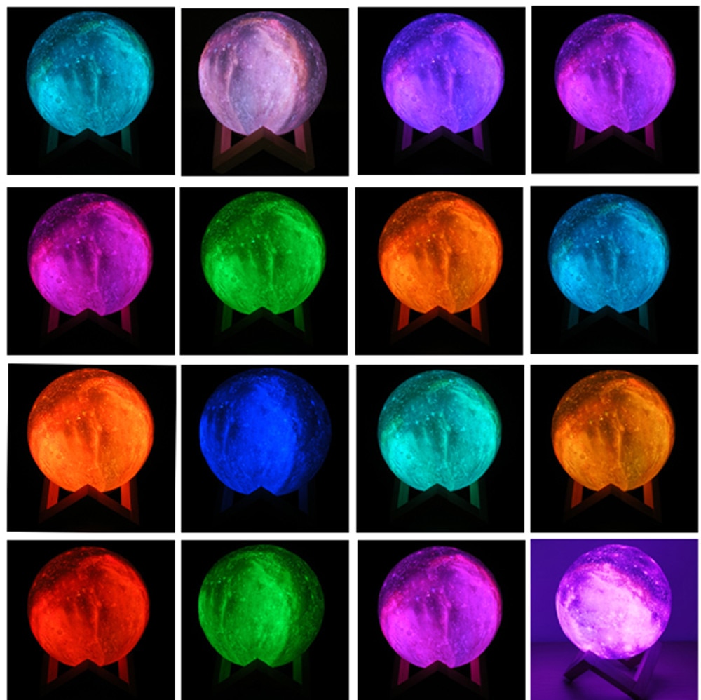 16 Colors 3D Printing Moon Lamp Galaxy Moon Light Change Touch and Remote Control USB Charger as Christmas