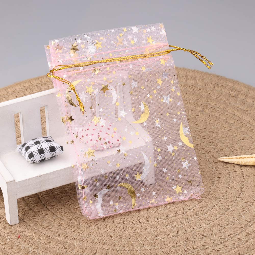 Sac en organza lune et étoile, pocommuniste multicolores pour fête de mariage, sac à bonbons, emballage de bijoux, 7x9 cm, 9x12 cm, 10x15cm, 50 pièces par lot: Rose / 18x7x24 cm