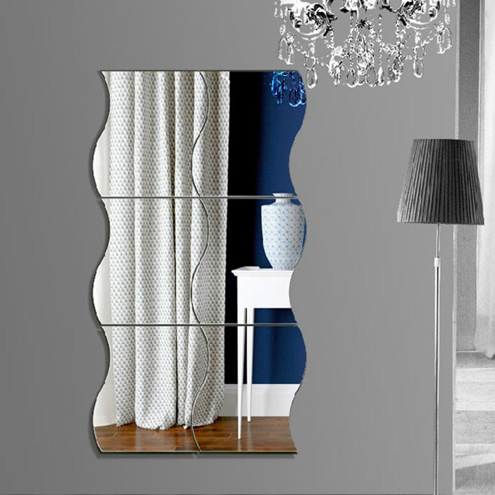 6 st 3d wave wallstickers spegel vattentäta avtagbara dekaler för rumsväggdekoration: Default Title