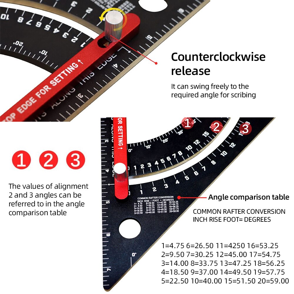 7 Inch Aluminum Alloy Speed Square Triangle Ruler Angle Protractor Ruler Multi Positioning Tool Woodworking Line Measuring Gauge