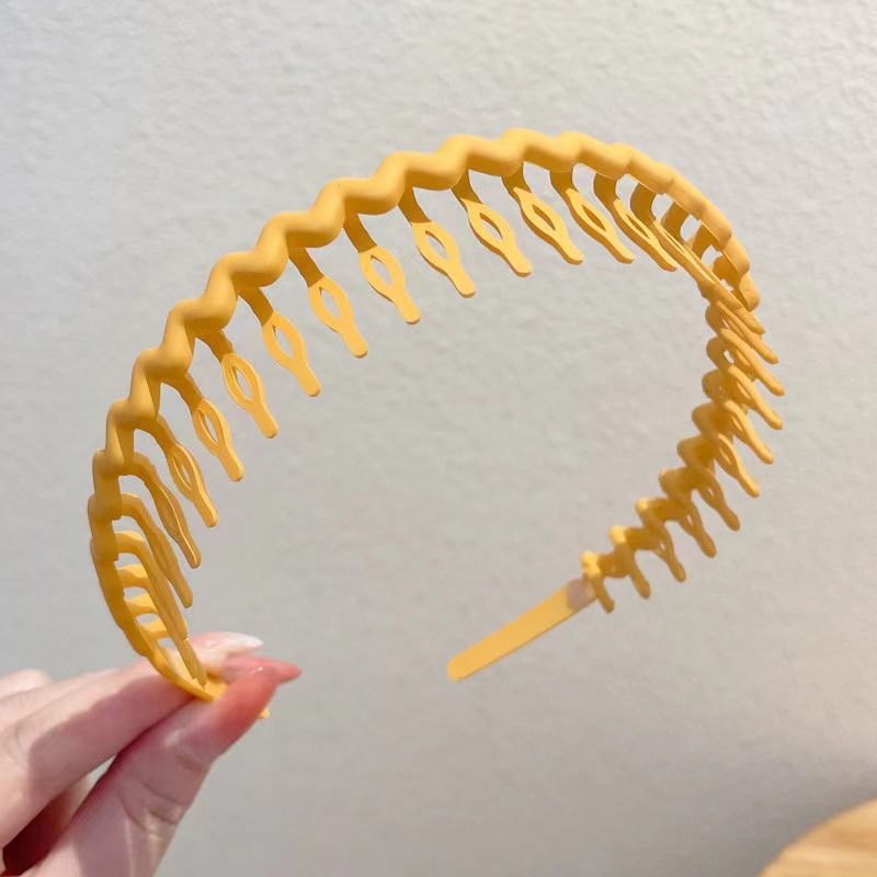 Diademas onduladas de Color sólido para mujer, peines antideslizantes dentados a la , accesorios para el cabello, diademas deportivas para lavado de cara para niña, 1 ud.: Color amarillo claro