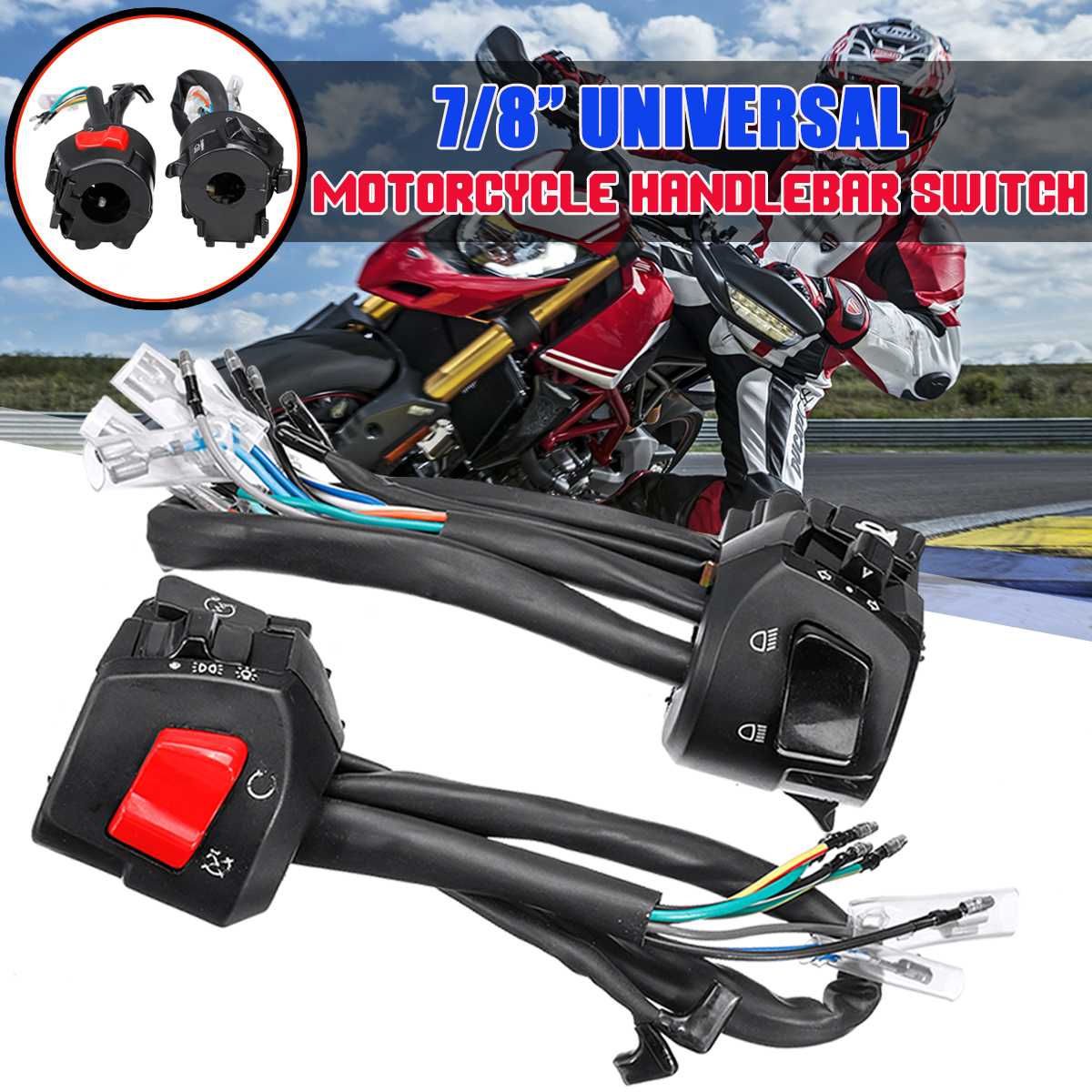 Nikou Motorfiets Hoorn Schakelaar - Motorfiets Stuur 7/8 ''ATV Fiets Hoorn Starter Kill Switch Aan Off Button Leuke Motor Accessoires Nikou Motorfiets Hoorn Schakelaar - Motorfiets Stuur 7/8 ''ATV Fiets Hoorn Starter Kill Switch Aan Off Button Leuke Motor Accessoires