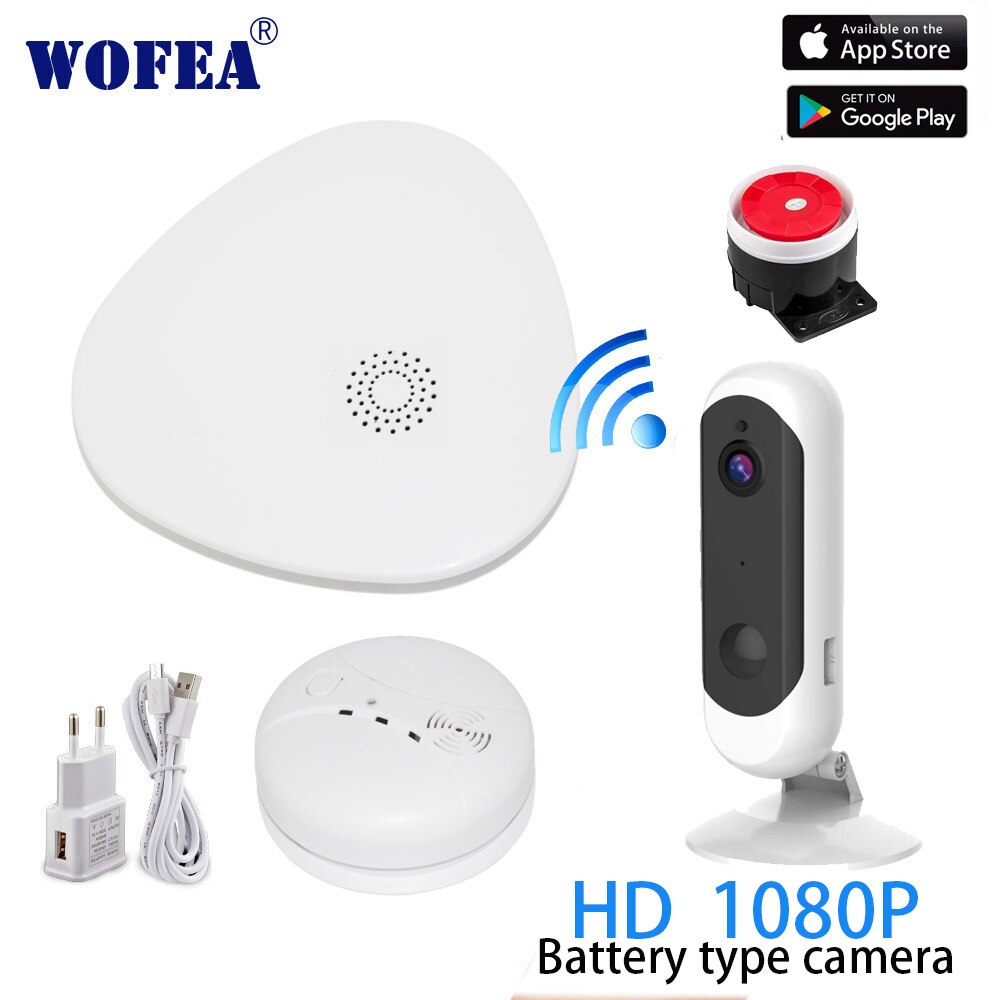 Wofea smart wifi sikkerhedsalarmsystem wifi gateway røgalarm med video kamera system app kontrol sms og telefonopkaldsmeddelelse: Sæt 4