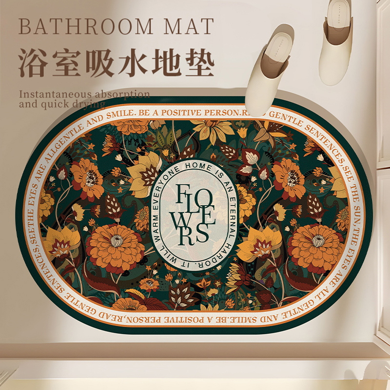 Floral Bathroom Bath Mat Quick Dry Non-slip Foot Mats Super Absorbent Shower Rugs Toilet Pad Doormat Washable: Pink / 400MMx800MM