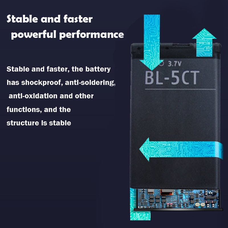 3.7v 1050 mah bl -5ct bl5ct genopladeligt telefonbatteri til nokia 3720 5220 5220xm 6303i 6750 6330 6303i c5 c5-02 c5-00i c5-00