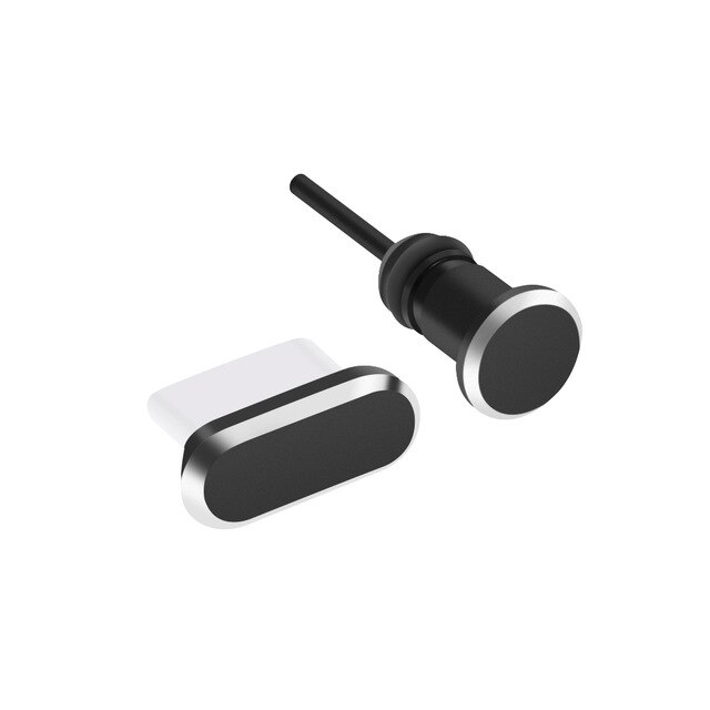 Universal usb c aluminium dammplugg set för samsung  s10 plus  s9 s8 note c laddningsportar och 3.5mm hörlursuttag antidammplugg: Svart