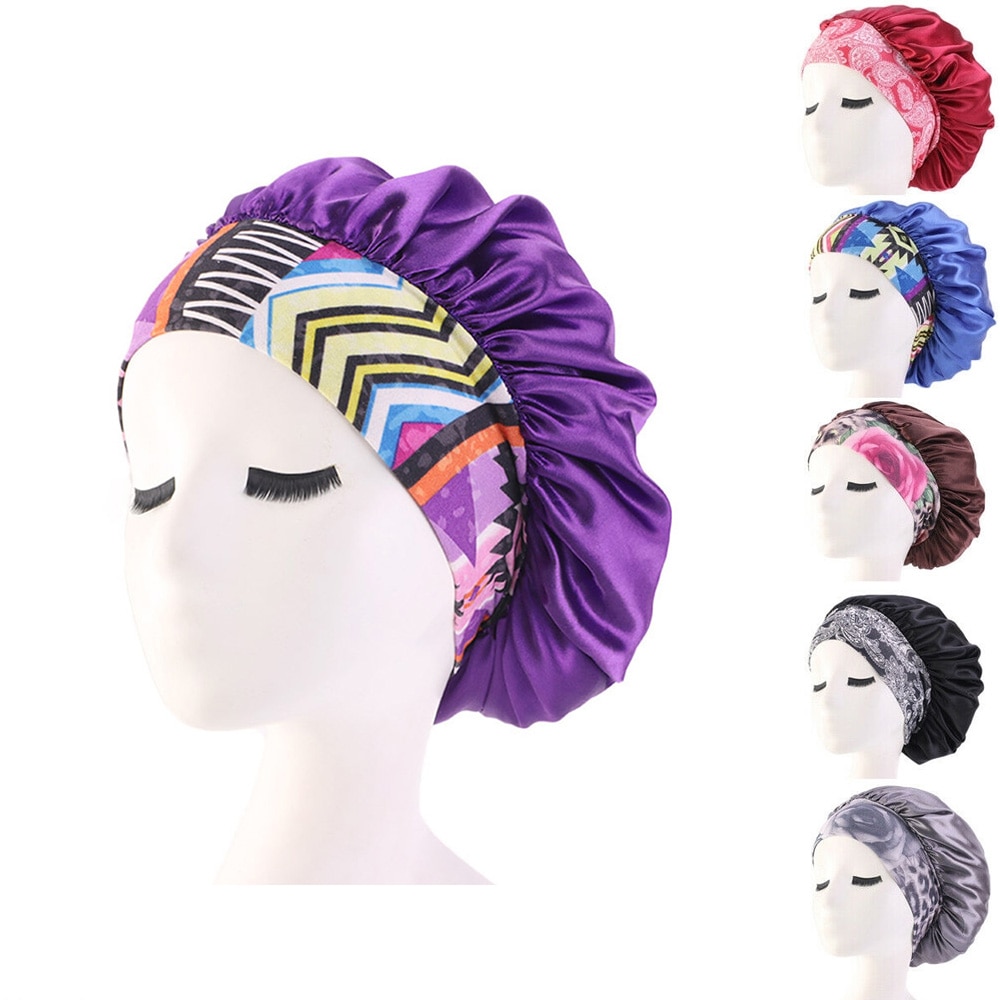 Satin Solid Sleeping Hat Night Sleep Cap Reversible Satin Bonnet Hat Silky Night Sleep Cover Cap Hair Hat Hair Styling Tools