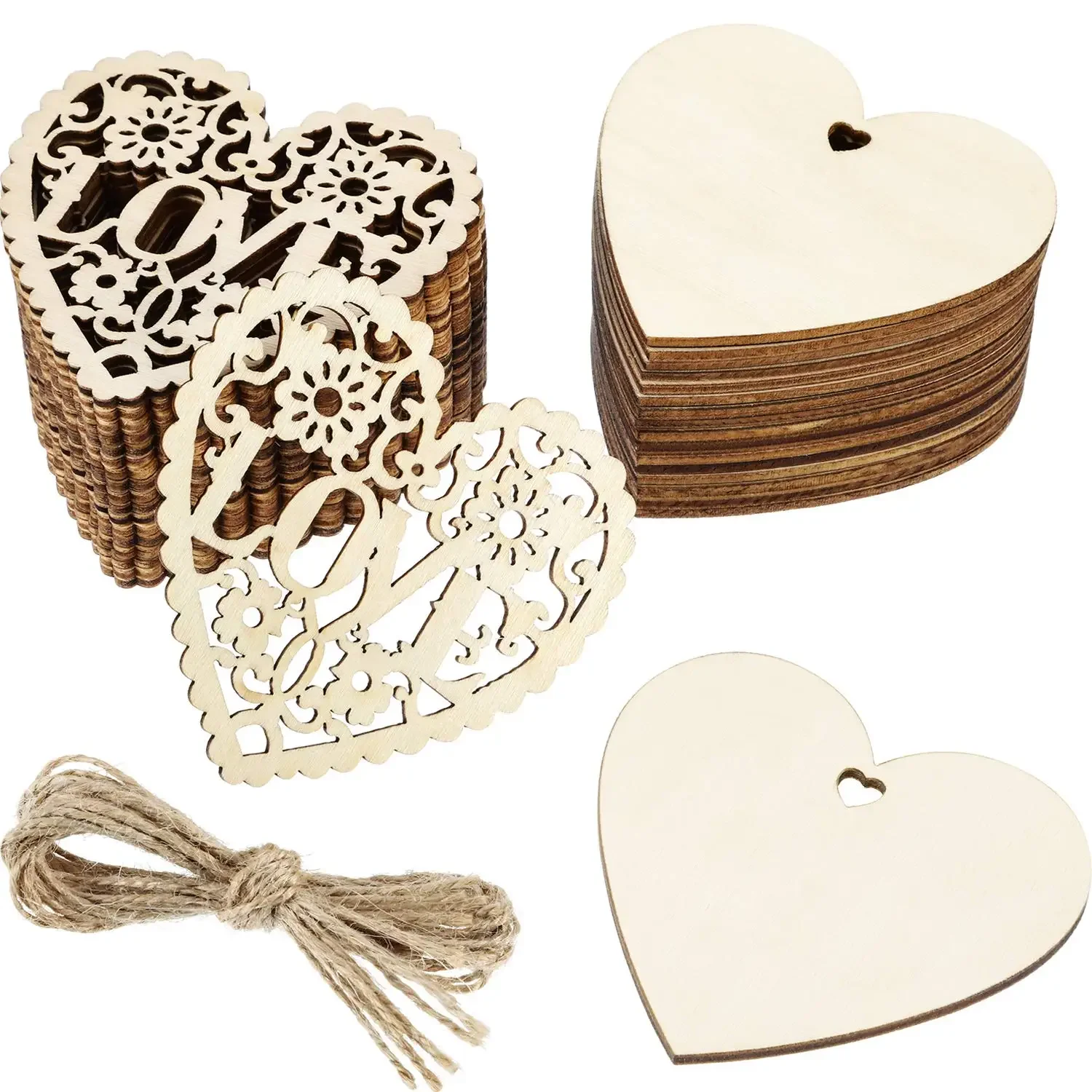 10 Stück herzförmige hölzerne hängende Verzierung, Herzen, Basteln für Hochzeit, Valentinstag, , DIY, Holzhandwerk