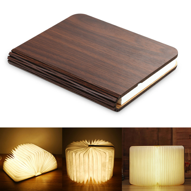 Houten boeklamp, draagbaar, usb oplaadbaar, led, magnetisch, 3 kleuren, dimbaar, opvouwbaar, nachtlampje, bureaulamp, woondecoratie: Okkernoot / L  21.5 17 2.5cm