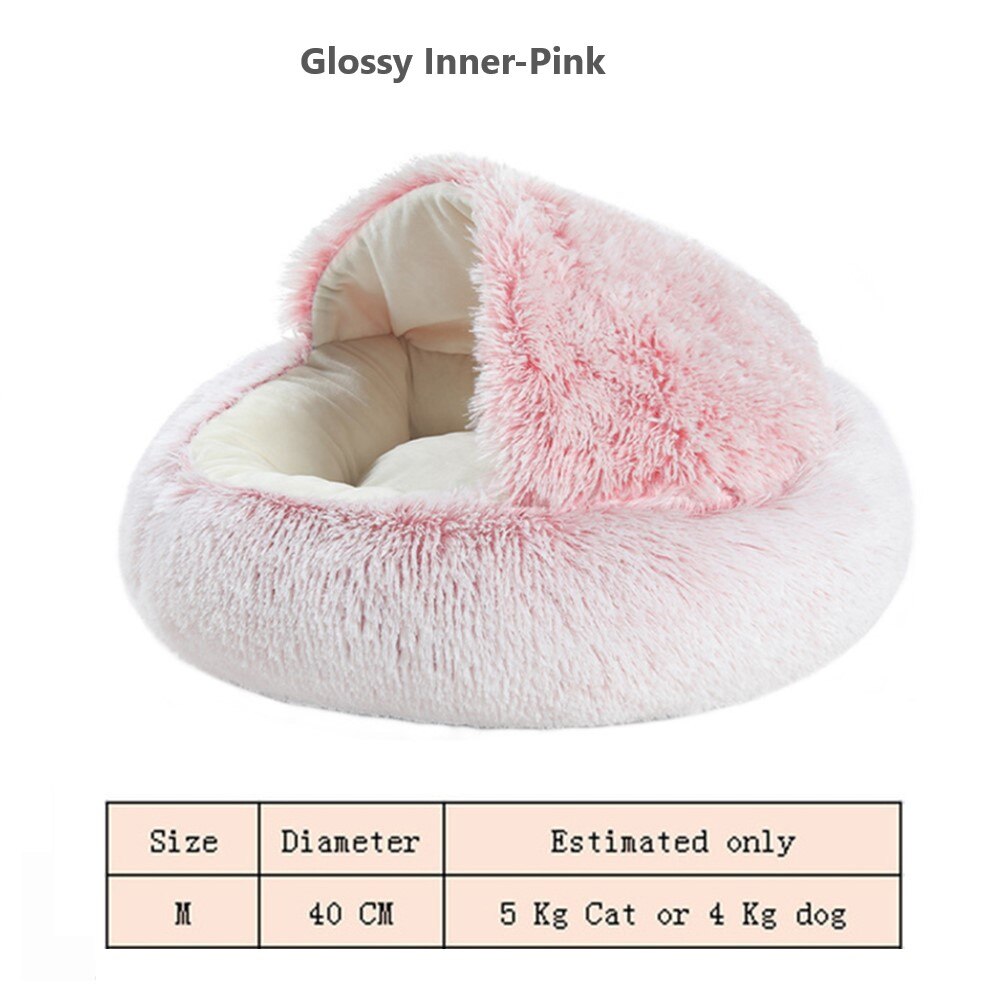 Gato cama cueva con capucha Donut acogedor suave cama de peluche para perro auto calentamiento Cuddler cama nido para pequeño mediano de perros, gatos, cachorros.: Glossy Inner-Pink