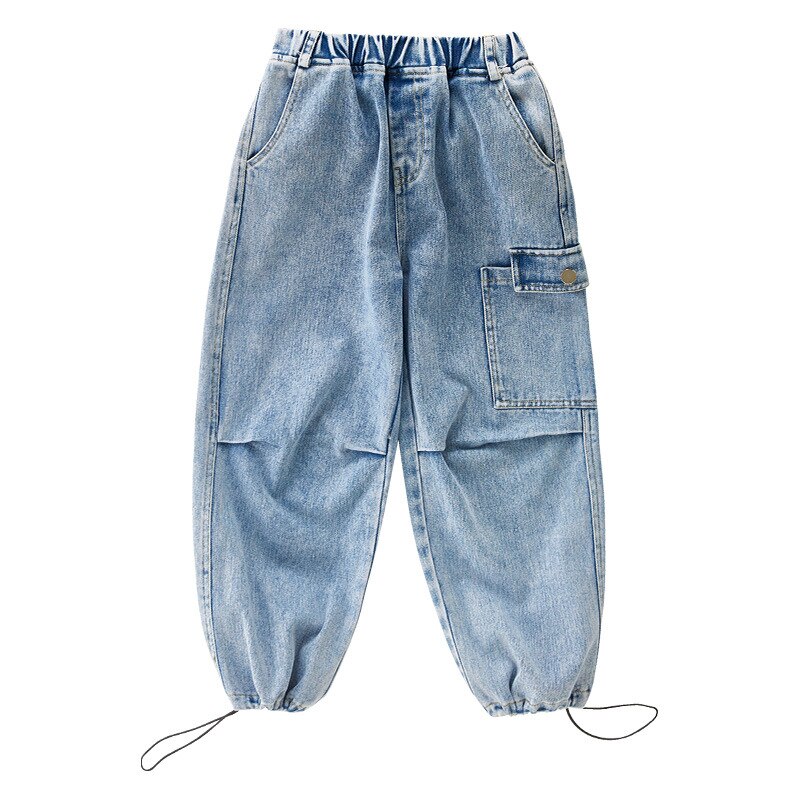 2022 Streetwear Jeans Kinderen Meisje 6 8 12 14 Jaar En Najaar Meisjes Blauw Breed Cargo Broek Denim Voor meisjes Multi-Pocket Jeans: 10