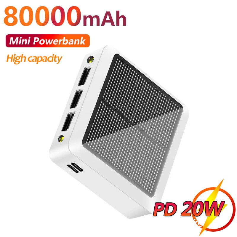 Mini solar grande capacidade 80000mah power bank carregador de telefone portátil carregamento rápido bateria externa para iphone xiaomi samsung