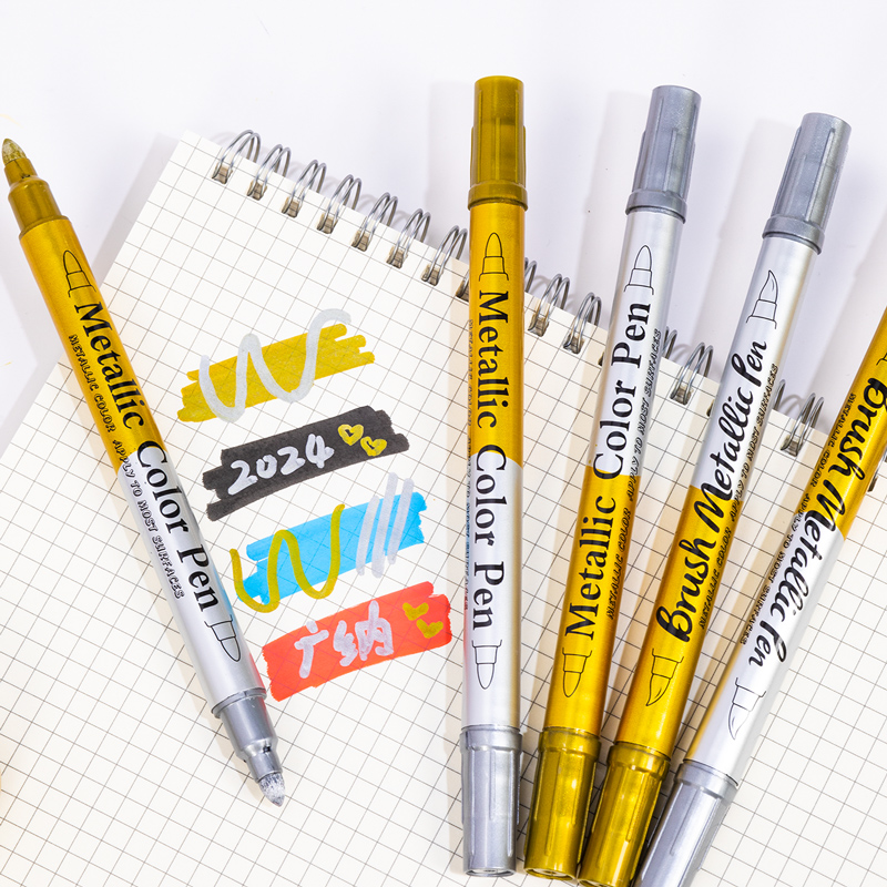 3-6 Pcs Double Head Metallic Marker Pens Gold/Silver 2.5mm Hard Head/brush Head Markers for Painting Stationery School Supplies