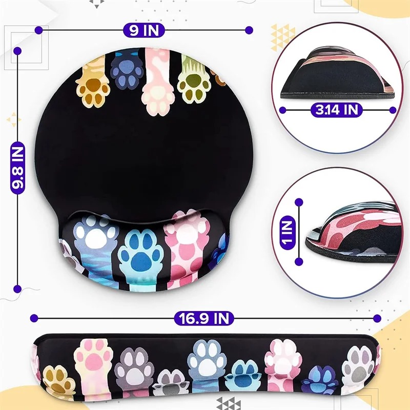 Mouse Anti-slip Pad Wrist Support Protection Cat Pattern Memory Foam Recoverable Computer Peripherals Office Supplies