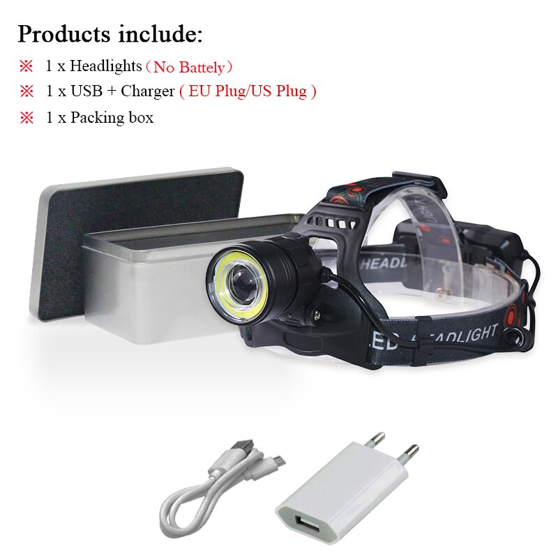 powerful Led head lamp xhp70 rechargeable led headlamp xhp 50 cob t6 head torch flashlight 18650 battery waterproof headlight: DHT434H1-BOX