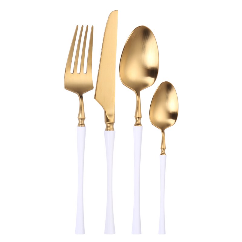 Matte Gold Cutlery Set 4 Pieces Spoons Forks Knives Flatware Cutlery Sets 18/10 Stainless Steel Cutlery Set Golden Tableware Set: white gold 4 pcs