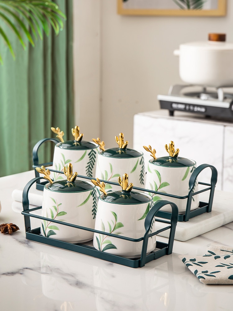 Giapponese Luce di Ceramica di lusso 3 Pz/impostato condimento barattolo di Zucchero saldi Pepe contenitore di salsa di vasi di Spezie Da Cucina cremagliera di Stoccaggio Bottiglia